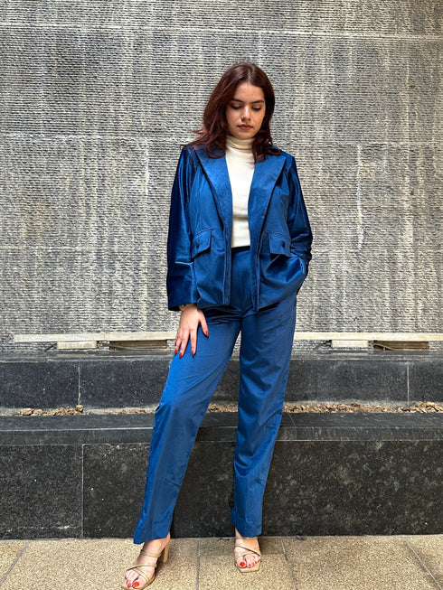 Blue Velvet Blazer Set